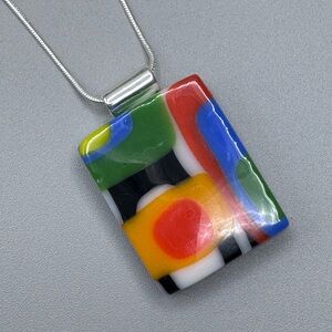 Green and Red Geometric Glass Necklace